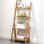 Maydear Bamboo Ladder Shelf Bookcase, 4-Tier Leaning Bookshelf Free Standing Organizer Storage Shelves for Living Room, Bedroom, Kitchen, Home Office, Balcony, Wood Color - Image 2