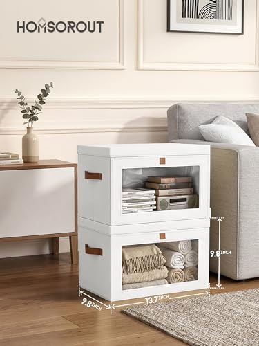 Homsorout Medium Fabric Storage Bins - Closet Shelf Organizer with Open Window, 5 Pack Closet Baskets for Shelves, Stackable Decorative Boxes for Home, Dorm, White, 13.7" x 9.8” x 9.8" - Image 5