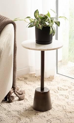 Kate and Laurel Tira Round Marble Side Table, 14 x 14 x 24, White Marble and Dark Brown, Decorative Pedestal End Table for Use as a Bedroom Nightstand or Living Room Plant Stand Table - Image 4