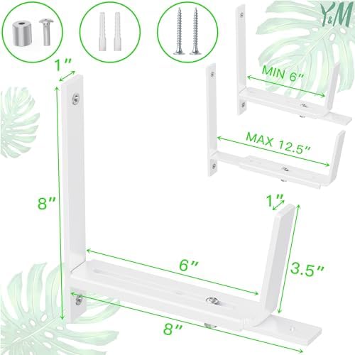 Y&M 4 Pack Adjustable Planter Box Brackets (6 to 12.5 in), Universal Window Box Brackets, Heavy Duty Iron Flower Box Wall Mounting Hooks for Balcony, Fences, Patio, and Garden - White - Image 3