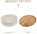 Milisten Ceramic Succulent Pot with Bamboo Tray Set Indoor Garden Planter 1-Piece Multi-Functional Flowerpot for Succulents Bonsai - Image 2
