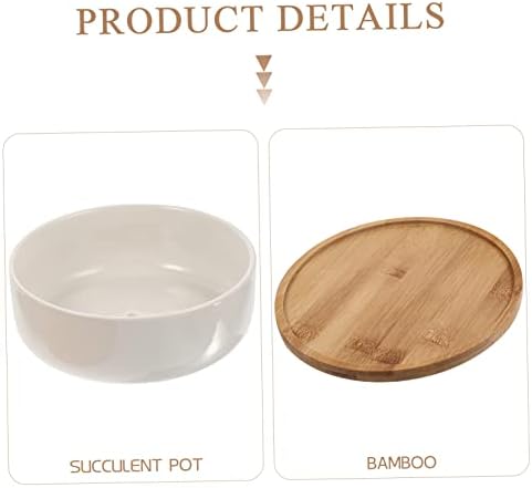 Milisten Ceramic Succulent Pot with Bamboo Tray Set Indoor Garden Planter 1-Piece Multi-Functional Flowerpot for Succulents Bonsai - Image 2