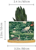 Garden Green Planter Ceramic Pink Peony Pond Geese Round Flower Pot with Drainage Holes and Bamboo Tray Pot for Pots Outdoor Indoor Plants - Image 2