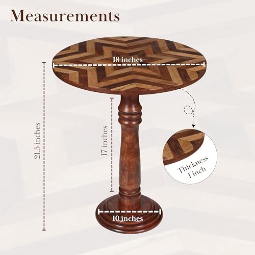 Handcrafted Round Coffee Table for Living Room – 18x21.5 Inch Wooden End Table, Side Table, Accent Table – Solid Wood Small Table with Pillar Joint Design – Natural Finish - Image 3