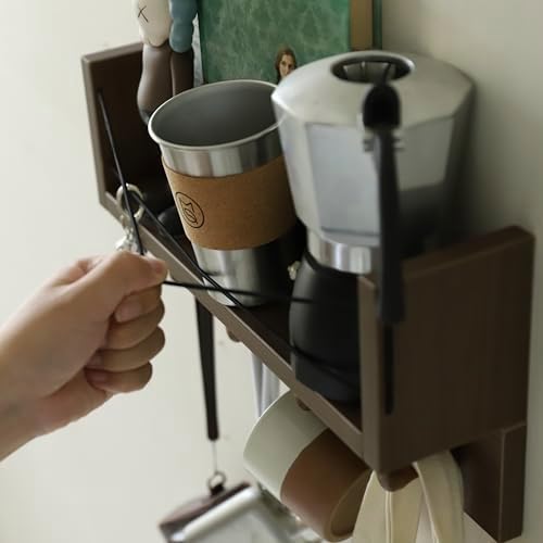 Entrance Coat Rack ，Coat Hooks, Wall-Mounted Wooden Hook Rack, Wall-Mounted Shelves are Very Suitable (Walnut Color Finish-B-1) - Image 5