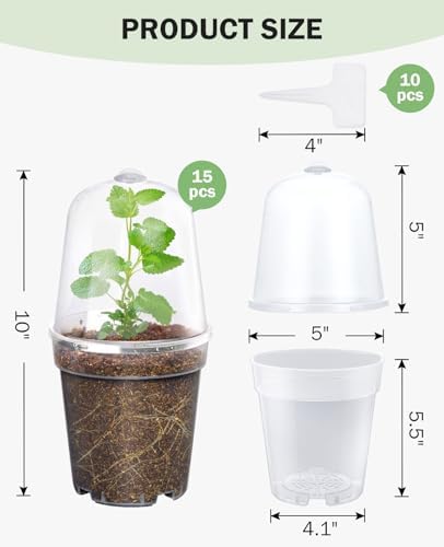 homenote 5 Inch Clear Nursery Pots with Humidity Domes and Labels (15 Pcs) - Image 5