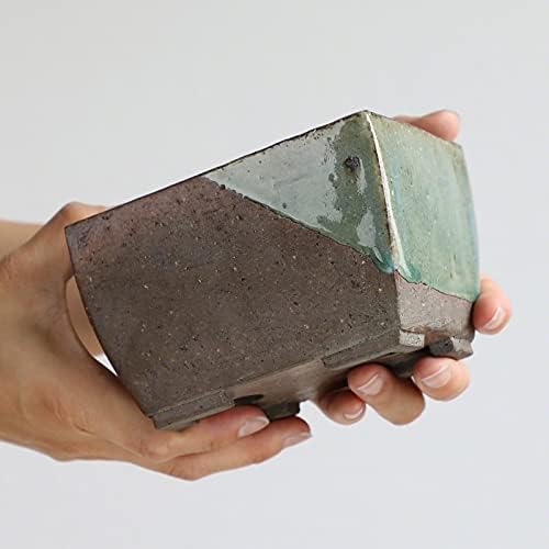 Wazakura Tokoname Series Small Handmade Rectangular Glazed Bonsai Pot - Image 6