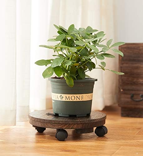 Wood Plant Caddy, Heavy Duty Rolling Planter Dolly With Rotating Casters, Movable Flower Pot Stand, Round Plant Rack With Lockable Wheels,Heavy Objects Hauling (13 Inch) - Image 2