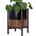 D'vine Dev Ceramic Pot with Walnut Wood Stand, Black/Tan, 14 in, 55-B-T-7 by DvineDevPlanterPotsandStand