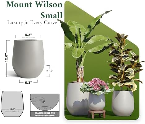 DTY Signature Mount Wilson Modern Indoor Outdoor Fiberstone Tapered Planter, Lightweight, Weather Resistant Garden Pot with Drainage Hole & Rubber Plug (Light Gray, 11'' D x 12'' H) - Image 2