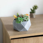 4" Small Gray Cement Planter - Modern Geometric Design Succulent Plant Cactus Herbs Indoor Garden Pot - Image 3