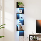 Qupui 49" Corner Wall Shelf with LED, 5-Tier Floating Bookshelf, Black by Qupui