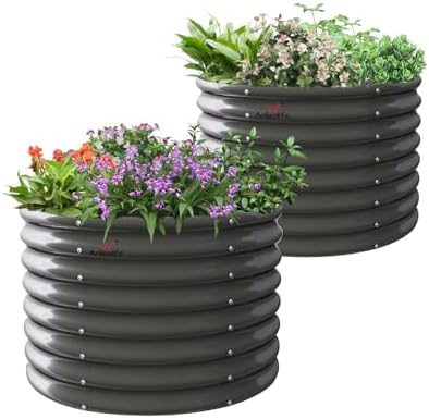 Anleolife 2-Pack 3ft x 24in Round Raised Garden Beds, Quartz Grey by AAnleolife