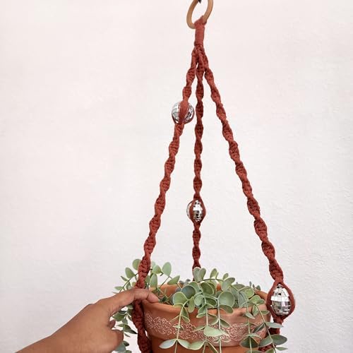 Handmade Macrame Disco Ball Plant Hanger, Retro Planter Holder for Home Décor, Boho Gift for Plant Moms, Cotton Plant Accessory that dazzles (Champagne Pink) - Image 6