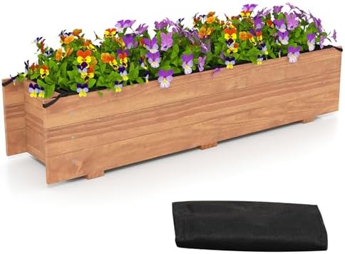 HAPPYGRILL Wooden Raised Garden Bed with 4 Drainage Holes, Black Liner by HAPPYGRILL