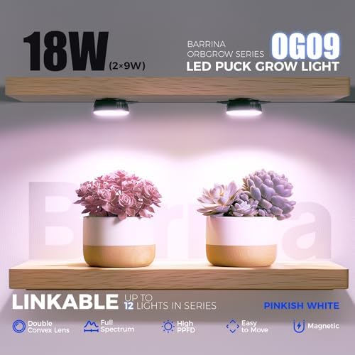Barrina OG09 Puck Grow Light, 18W(2 x 9W), Pinkish White, 2 Packs, Black - Image 2
