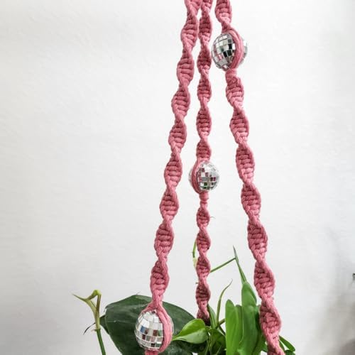 Set of 3 Macrame Plant Hanger | Disco ball decor Hanging planters for indoor plants Cool gifts for plant lovers Boho plant pots plant stand indoor Hanging planters for outdoor plants (Champagne Pink) - Image 7
