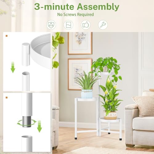 iDavosic.ly Plant Stand Indoor Outdoor, 3 Tier Metal Corner Shelf, White - Image 4
