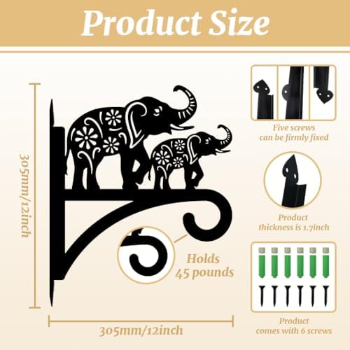 peacoblue Elephant Plant Hanger Bracket, Iron Outdoor Hanging Hook - Image 2