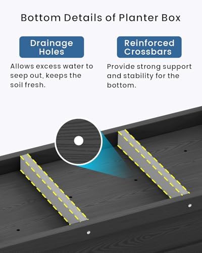 HDPE Raised Garden Bed with Legs, 49x21x27in All-Weather Heavy Duty Planter Box, Outdoor Elevated Garden Bed for Seeds, Herb, Flower, Vegetable (Black) - Image 5