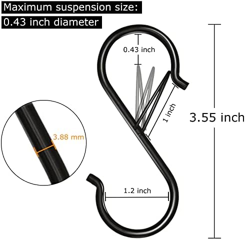 Waitkey 48 Pack S Hooks for Hanging, 3.5 inch Heavy Duty Metal S Hooks with Safety Buckle S Shaped Hooks Pot Rack Closet Hooks for Hanging Plants, Clothes, Kitchen Utensil, Pots, Pans, Bags (Black) - Image 2