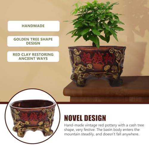 DOITOOL Ceramic Succulent Pot Unique Retro Money Tree Flower Pot Indoor Plant Holder Bonsai Tree Planter Decorative Flowerpot for Home Decoration,7.48 X 6.29 X 4.92 Inches - Image 5