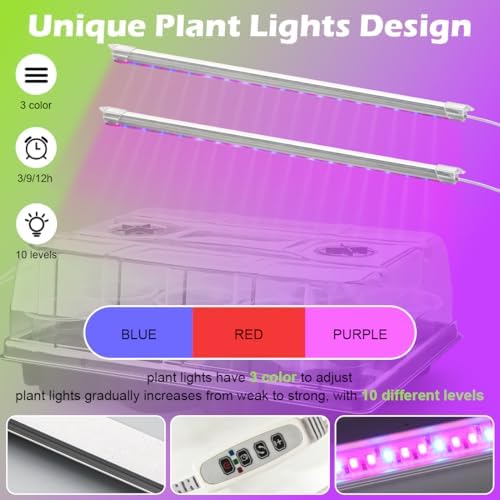 36 Pack 4 Inch Clear Plant Pots & 3 Pack 12 Cell Nursery Pot Trays with Humidity Dome and Growing Lights for Seed Starting, Germination, Seedling Propagation Plant Growing, Sturdy Gardening Kit 3 Sets - Image 5