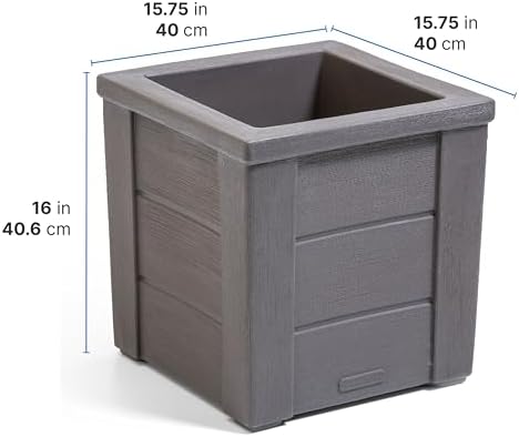 Step2 Lakewood Square Planter Box, Outside All-Season All-Weather Gardening Pot for Patio and Front Porch, Dark Cedar, 2-Pack - Image 6