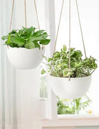 UBEE Ceramic Hanging Planters Indoor Outdoor, 7.5 Inch + 6.5 Inch Hanging Flower Pot for Plants Hanging Basket for Succulent Pothos Herbs Window Home Decor, 2 Pack, White - Image 5