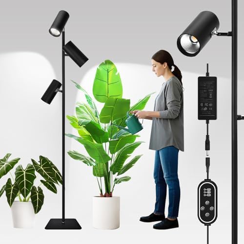 90W Dimmable Grow Light, Full Spectrum COB LED Triple-Head Floor Lamp with High CRI, 6/8/12H Timer, Adjustable Height (43"-83") & Angle – Standing Grow Lights for Indoor Plants (daylight 6000K) by Unknown