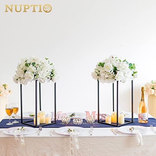 Nuptio Metal Black Vase, 2 Pcs 15.7 inch Tall Cylinder & Square Vases for Centerpieces, Home Party Decorations, Wedding, Anniversary, Birthday, Mother's Day - Image 2
