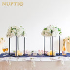 Nuptio Metal Black Vase, 2 Pcs 15.7 inch Tall Cylinder & Square Vases for Centerpieces, Home Party Decorations, Wedding, Anniversary, Birthday, Mother's Day - Image 2