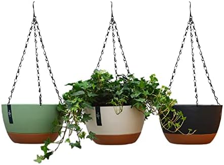 3 Pack Hanging Planters, 11.4 Inch Plastic Hanging Flower Pot Plant Basket with Drainage Holes, Self-Watering Hanging Flower Plant Pots with Removable Tray for Indoor Outdoor Plants by Unknown