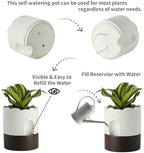 Nihow Self Watering Plant Pot Set: 6 Inch & 8 Inch Ceramic Planter with Drainage Hole & Water Storage Plus - Relief Design Self Watering Pot for Indoor Plants - Beige & Brown Flower Pot -Set of 2 - Image 3