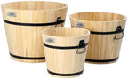 VINGLI 3 PCS Large Wooden Planter Barrel Set, 11.5"(Dia)- 18"(Dia), Real Wood Flower Pot with Drainage Holes, Different Sizes, Large Garden Container Box, Indoor & Outdoor (Honey) by VINGLI