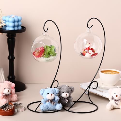Tandefio 16 Pcs Black Iron Ornament Holder Stand 13" Glass Globe Plant - Image 4