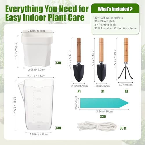 30 Pack 2.5" Small Self Watering Pots for Indoor Plants Clear Mini Self Watering Plant Pot with Water Level, Drainage Holes 30 Plastic Label 3 Planting Tools, Rope for Propagation Succulents - Image 2