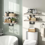 HOOBRO Floating Shelves, 15 Inch Wall Shelf Set of 2, Wall Mounted Storage Shelves 2-Tier, Hanging Bathroom Shelves, for Living Room, Bedroom, Bathroom, Kitchen, Greige BG32BJ01 - Image 4