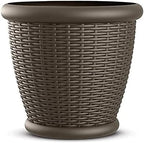 Suncast 2 Pack Wicker Planter w/Drillable Drain Holes, Decorative Indoor/Outdoor Pot, 18in, Java - Image 2