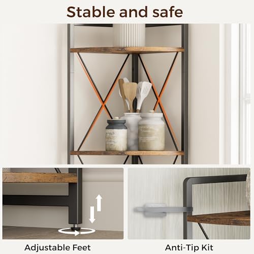 6 Tier Corner Shelf Stand, 78" H Tall Corner Bookshelf, Rustic Brown - Image 4