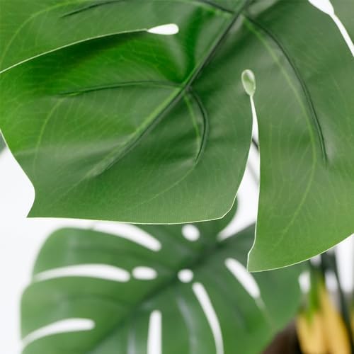 Artificial Tree in Black and White Geometric Planter, Fake Monstera Silk Tree for Indoor and Outdoor Home Decoration - 65" Overall Tall (Plant Pot Plus Tree) - Image 4