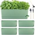 4 Pack Self Watering Pots for Indoor Plants 17 Inches Window Boxes Planters Rectangular Flower Pots Rectangle Herb Pots Large Plant Pots with Drainage Holes and Saucers Windowsill Planter, Green by KvyusFlourish