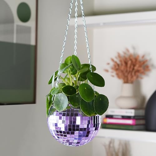 Bubblegum Stuff Disco Ball Hanging Planter: Lilac Edition - Hanging Planters for Indoor Plants - Spherical Shaped Plant Pots with Mirrored Exterior - Available in 6-inch Size - Image 2