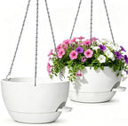 12" Self Watering Hanging Planters with Chains, White, 2 Pack by zople