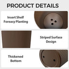 24" Tall Planters for Outdoor Plants,Large Outdoor Planters for Front Porch Decor with Drainage Hole, Flower Pots Fits Indoor Plants Patio/Garden, Plastic Striped Brown(2 Pack) - Image 3
