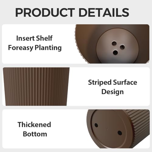 24" Tall Planters for Outdoor Plants,Large Outdoor Planters for Front Porch Decor with Drainage Hole, Flower Pots Fits Indoor Plants Patio/Garden, Plastic Striped Brown(2 Pack) - Image 3