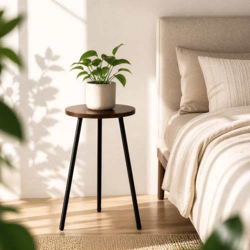 Lawn Social Tall Plant Stand Indoor, 20" Wood Metal Pedestal, Walnut - Image 2