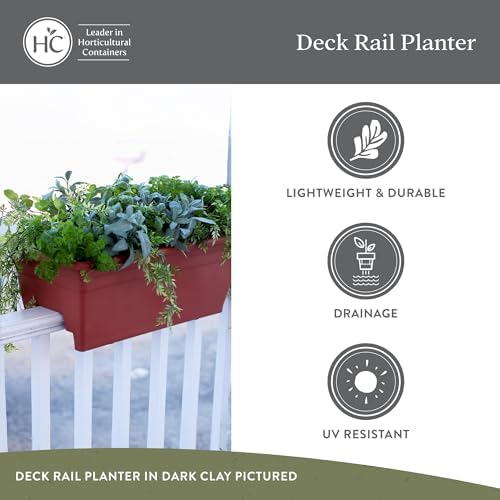 The HC Companies 24 Inch Deck Rail Planter Box with Drainage Plug, Lightweight UV-Resistant Plastic Outdoor Planters for Wood Deck Rail, Flower Box for Garden, Patio, Balcony, and Fence, Chocolate - Image 5