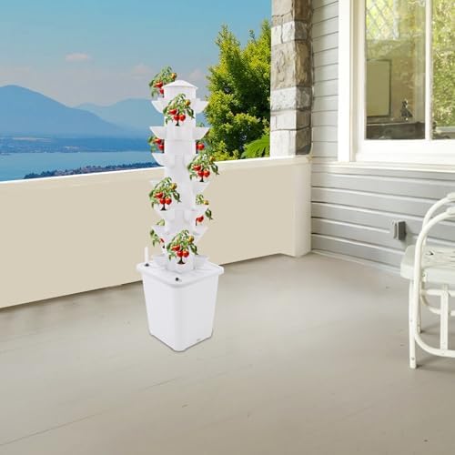 7-Tier Hydroponic Growing Tower, 35-Plant Indoor Gardening System w/Automatic Water Circulation, Vertical Aeroponic Tower Garden for Herbs, Vegetables, Fruits (White, 35-Plants) - Image 2