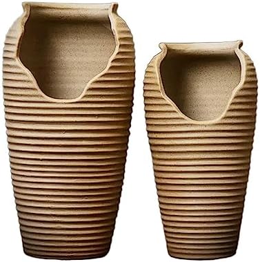 HASMI Plant Pots Succulent Plants Rough Pottery Notch Shape Flower Pots Large Two-Piece Set Vintage High Model Ceramic Pot Planters by Unknown